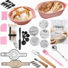142pcs Sourdough Bread Baking Supplies for Fermentation Basket,,Foldable Silicone Bread Fermentation Basket, [10" Oval + 9" Round]