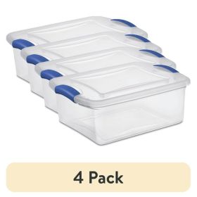 (4 pack) , 15 Quart Clear Storage Bin, Latch Box Storage Container, with Clear Lid, Blue