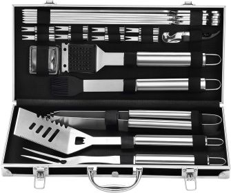 Grilljoy BBQ Accessories Grill Tools Set - 22PCS Stainless Steel Barbecue Grill Accessories For Outdoor Grill With Black Aluminum Case - Grilling (Option: Silver-Grilljoy-Stainless Steel)